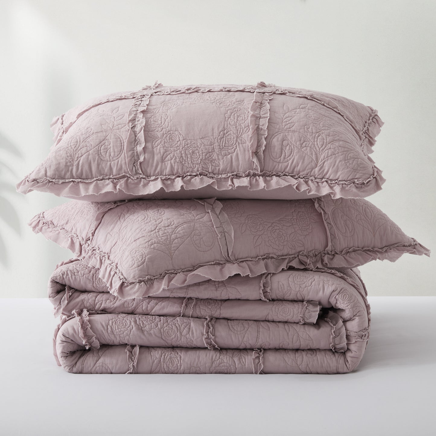100% Cotton Heritage Ruffle Grid Shabby Chic Quilt