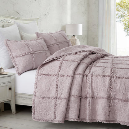 100% Cotton Heritage Ruffle Grid Shabby Chic Quilt