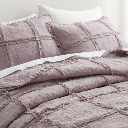 100% Cotton Heritage Ruffle Grid Shabby Chic Quilt