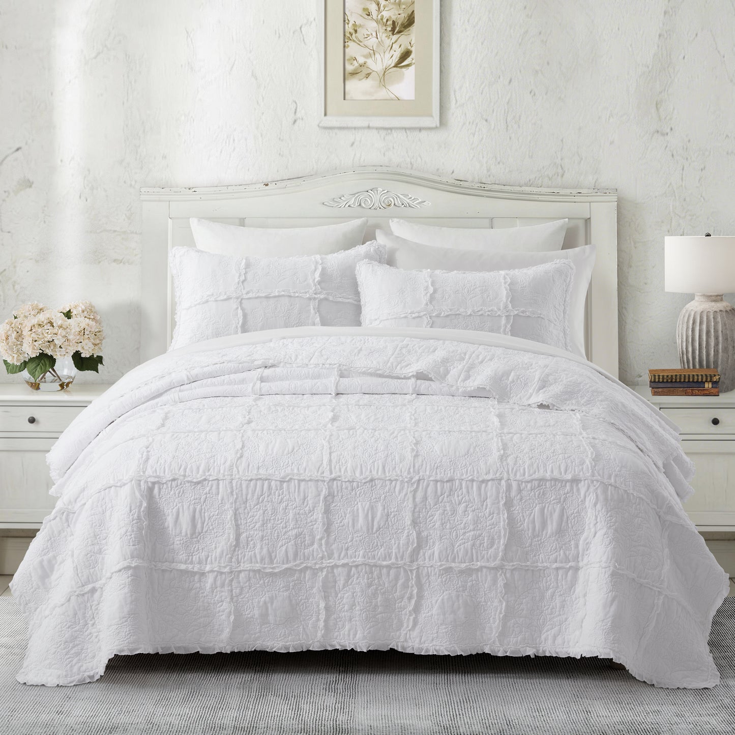 100% Cotton Heritage Ruffle Grid Shabby Chic Quilt