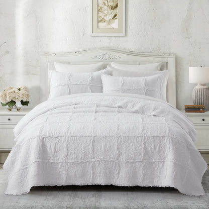 100% Cotton Heritage Ruffle Grid Shabby Chic Quilt