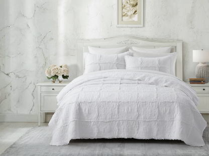 100% Cotton Heritage Ruffle Grid Shabby Chic Quilt