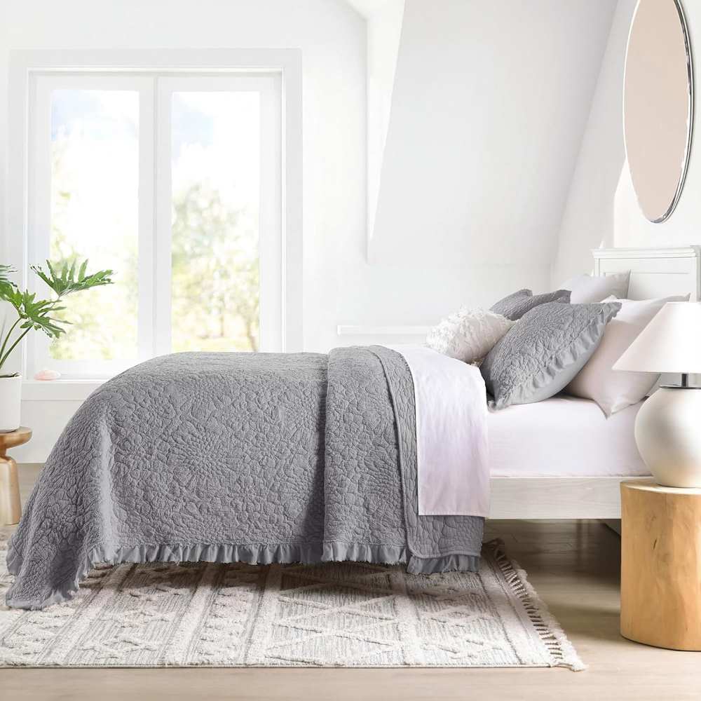 Stone Washed Floral Crinkle Microfiber Quilt Sets