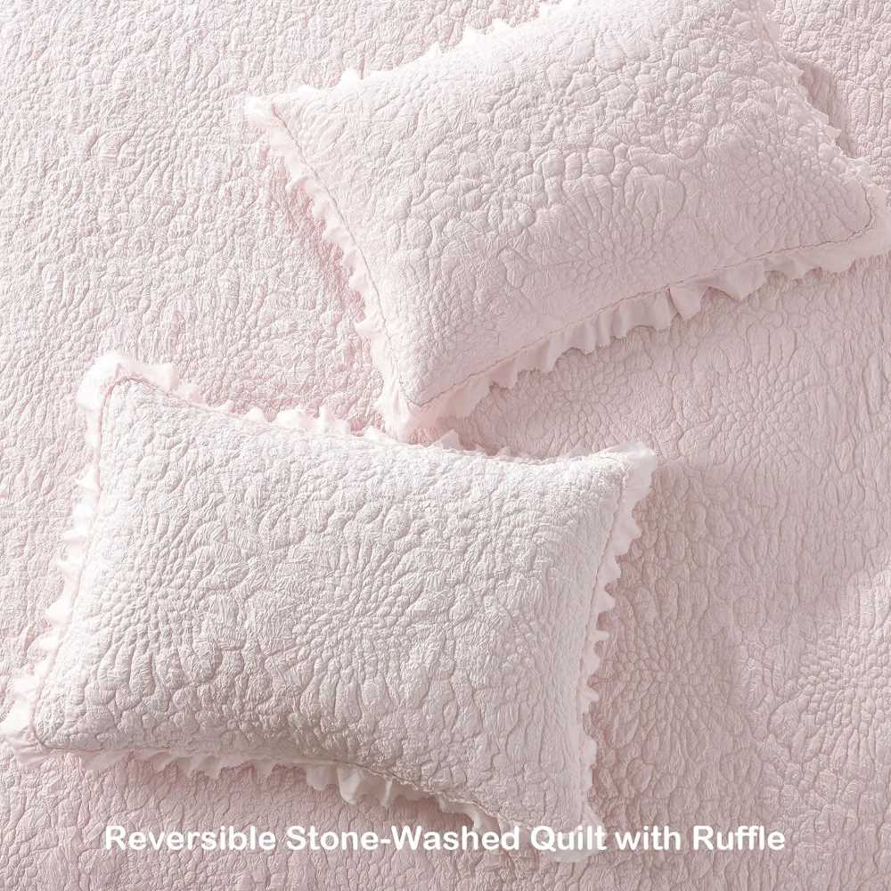 Stone Washed Floral Crinkle Quilt Sets