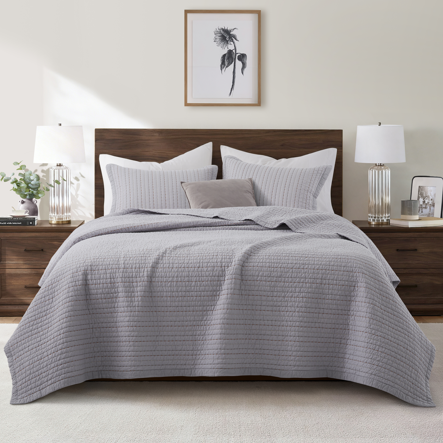 100% Cotton Striped Channel Stitch Bedding Set