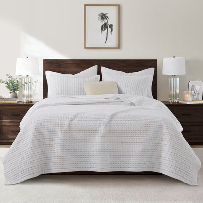 100% Cotton Striped Channel Stitch Bedding Set