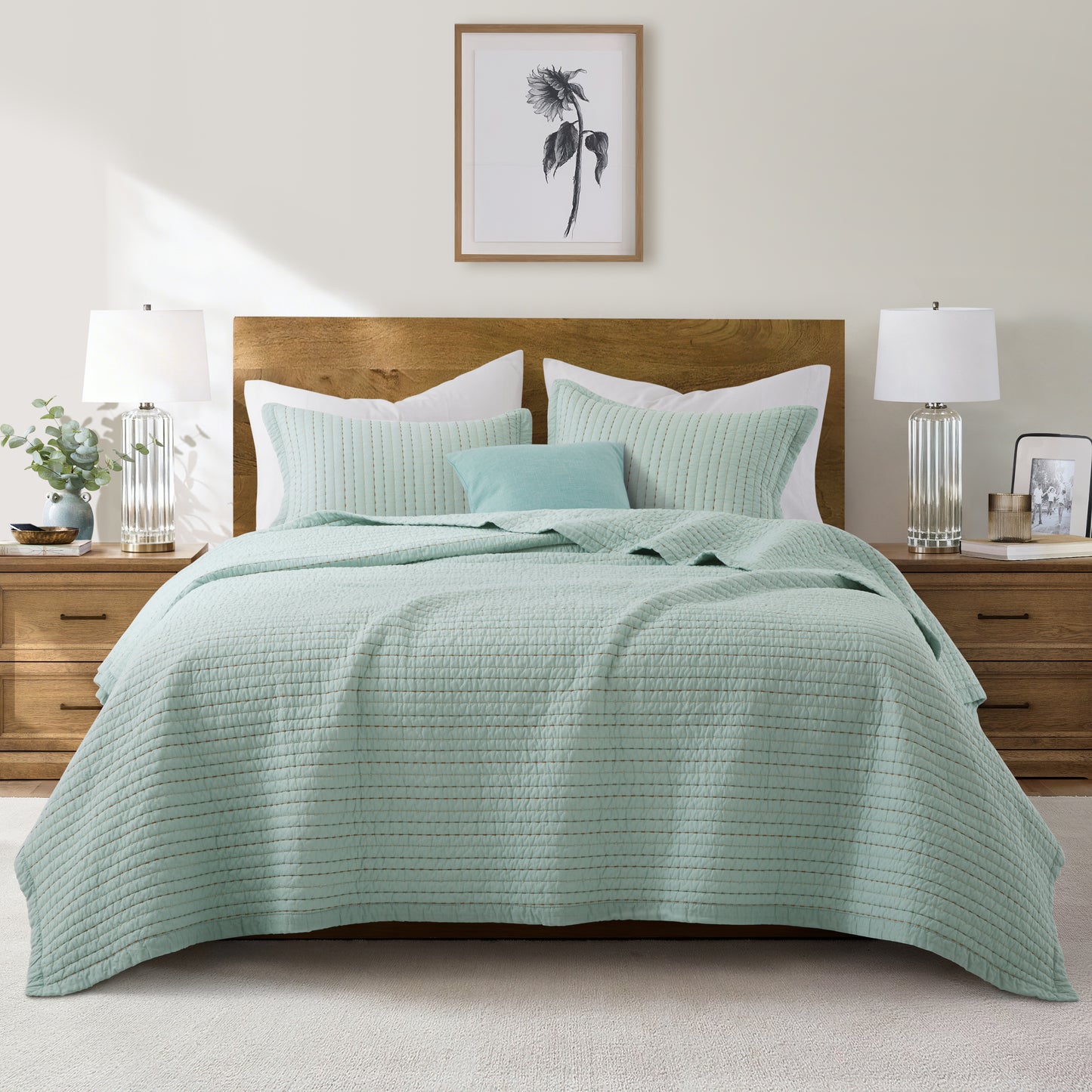 100% Cotton Striped Channel Stitch Bedding Set
