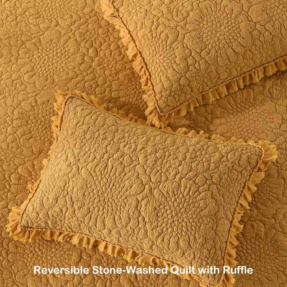 Horimote Stone Washed Floral Crinkle Quilt Sets
