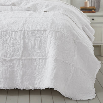 100% Cotton Heritage Ruffle Grid Shabby Chic Quilt