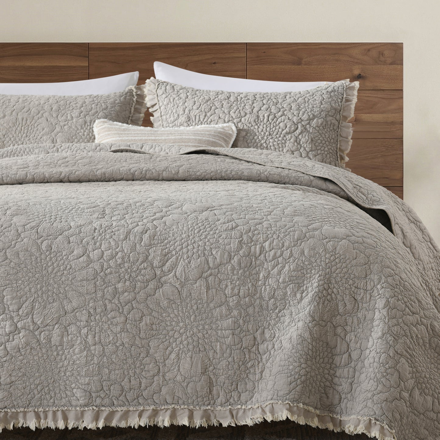 Stone Washed Floral Crinkle Microfiber Quilt Sets