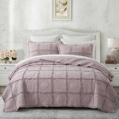 100% Cotton Heritage Ruffle Grid Shabby Chic Quilt