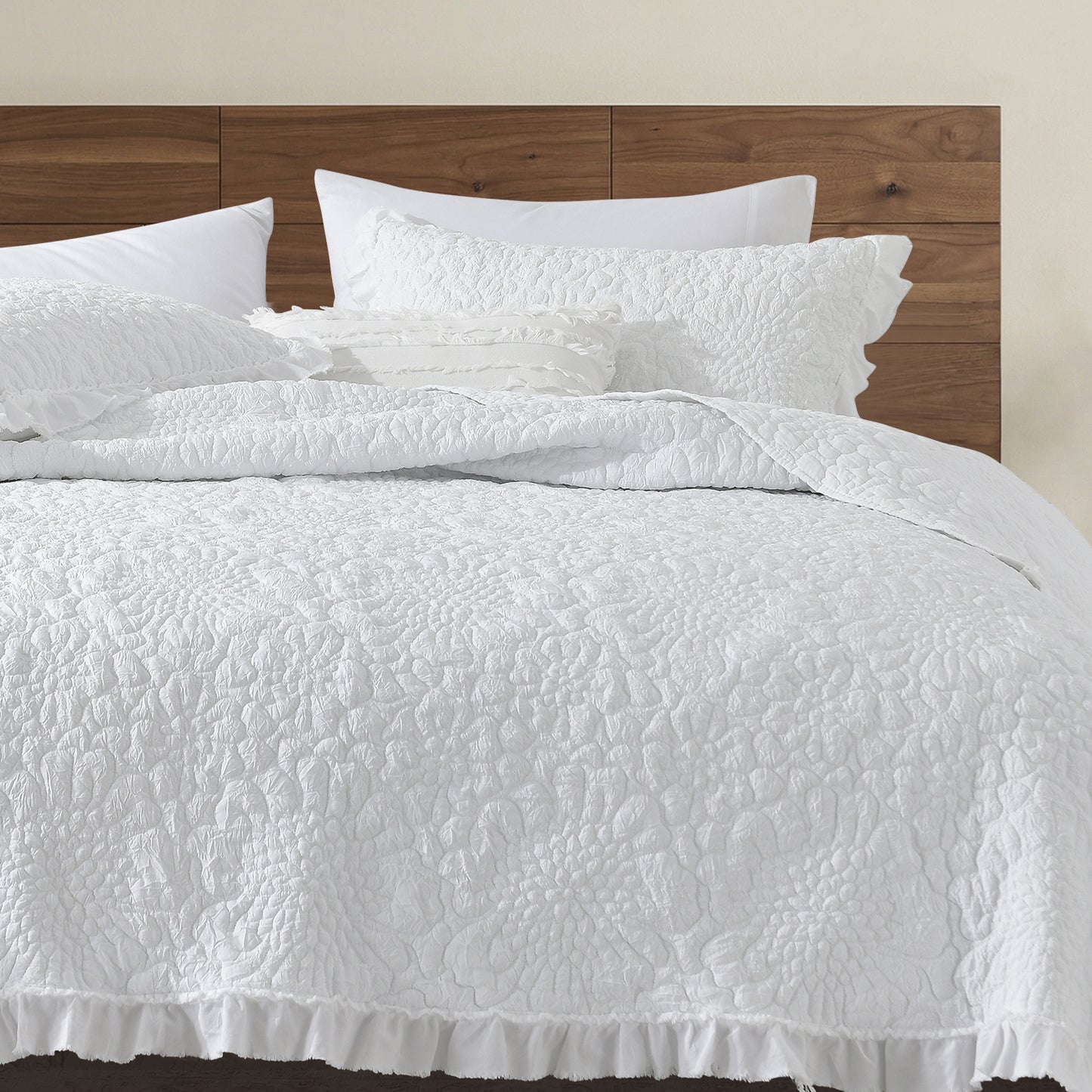 Stone Washed Floral Crinkle Microfiber Quilt Sets