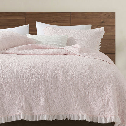 Stone Washed Floral Crinkle Microfiber Quilt Sets