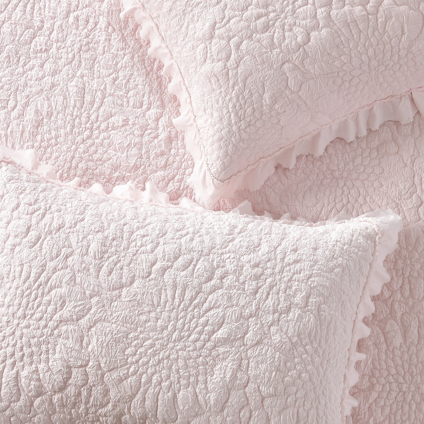 Stone Washed Floral Crinkle Microfiber Quilt Sets