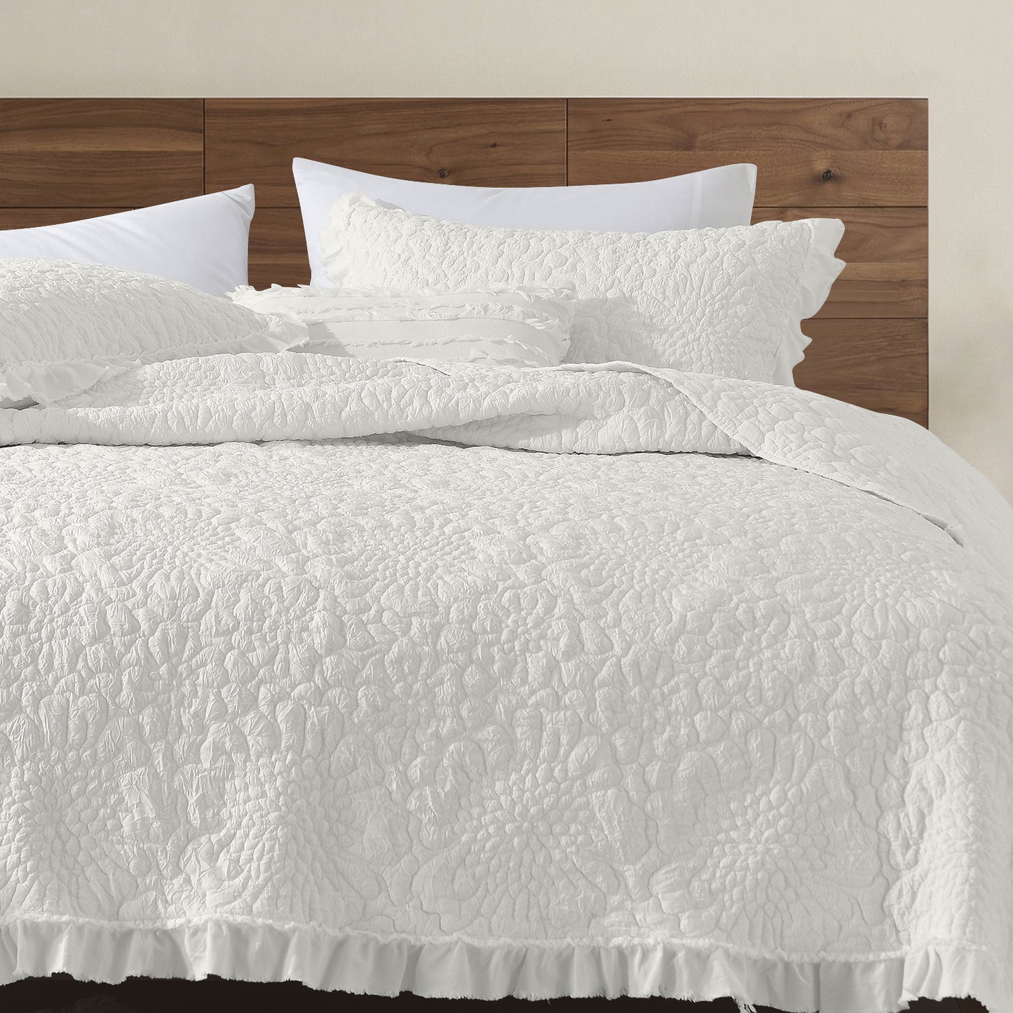 Stone Washed Floral Crinkle Microfiber Quilt Sets