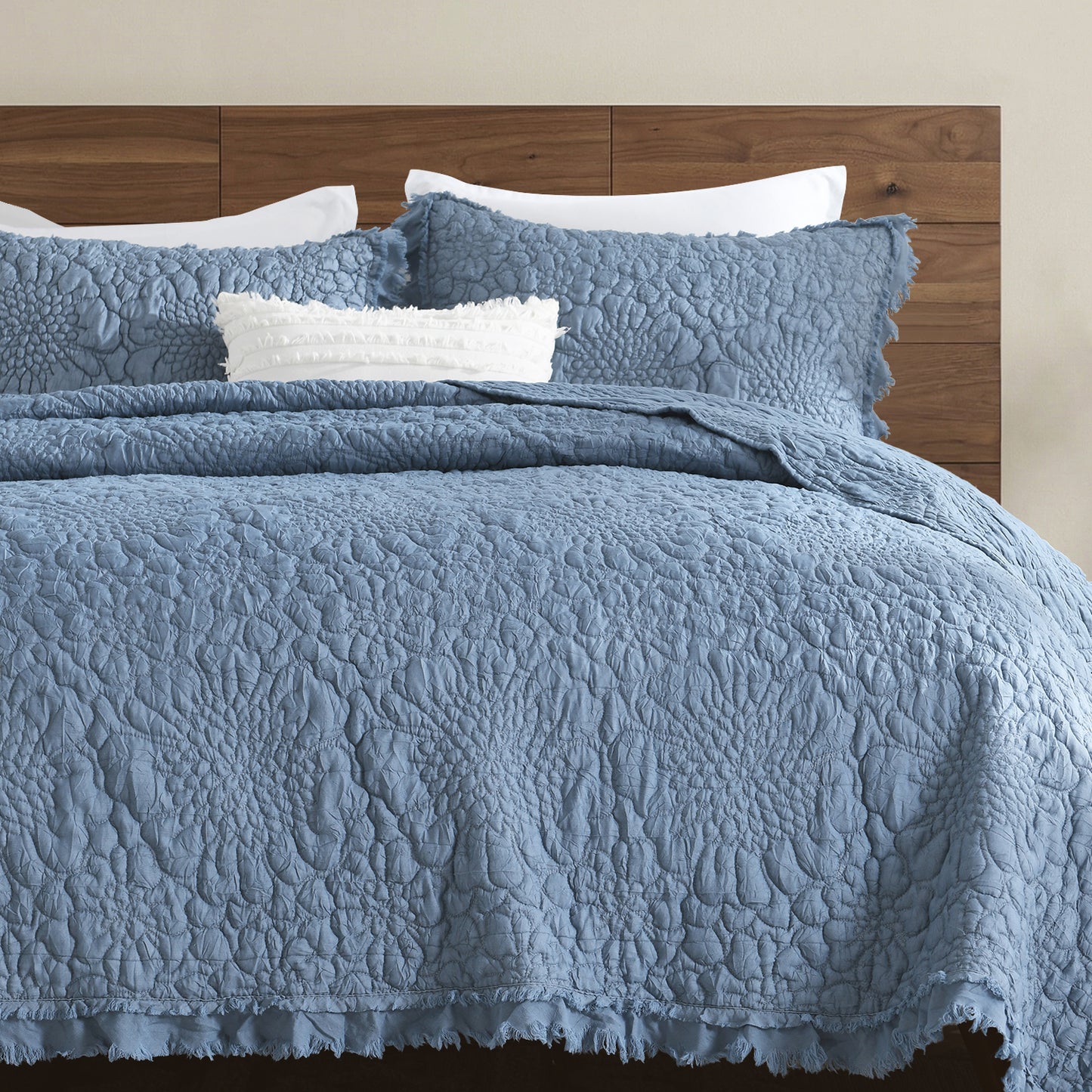 Stone Washed Floral Crinkle Microfiber Quilt Sets