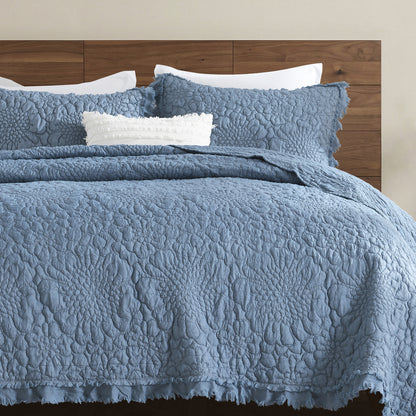 Stone Washed Floral Crinkle Microfiber Quilt Sets