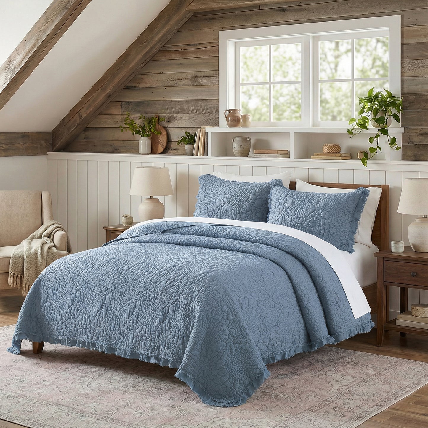 Stone Washed Floral Crinkle Microfiber Quilt Sets