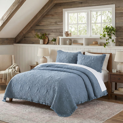 Stone Washed Floral Crinkle Microfiber Quilt Sets