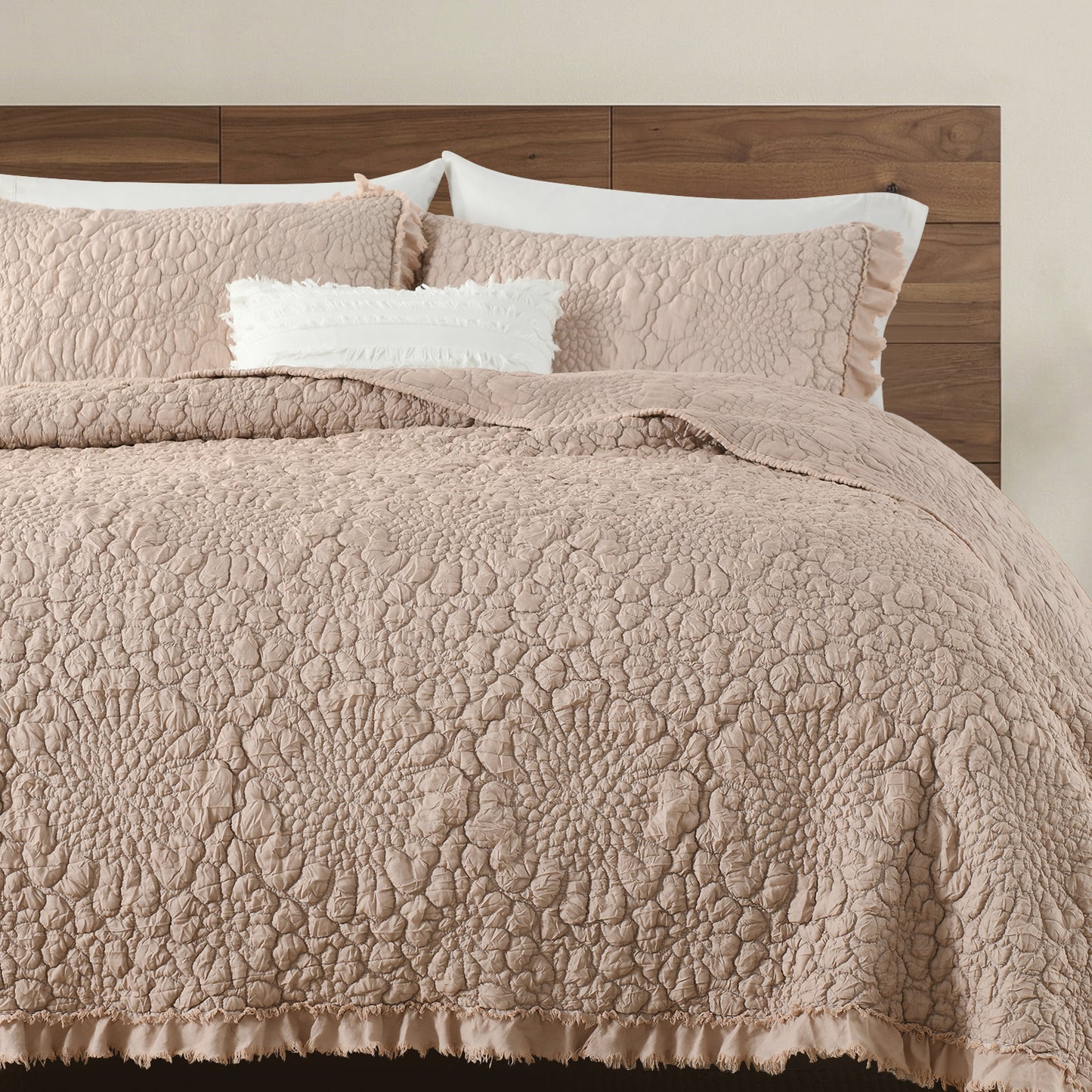 Stone Washed Floral Crinkle Microfiber Quilt Sets