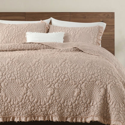 Stone Washed Floral Crinkle Microfiber Quilt Sets