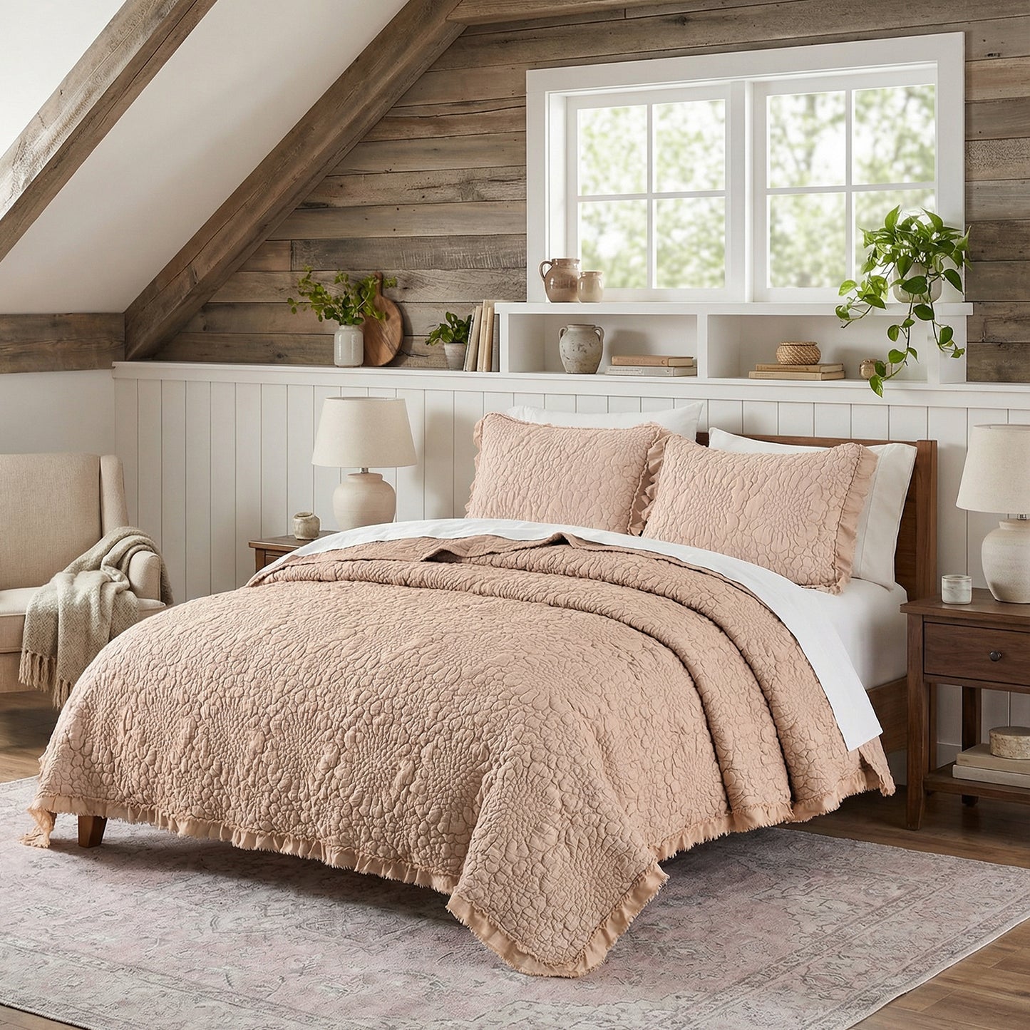 Stone Washed Floral Crinkle Microfiber Quilt Sets