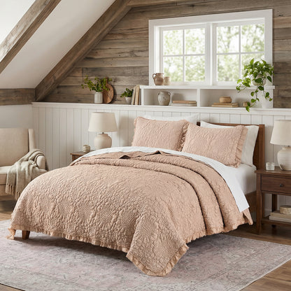 Stone Washed Floral Crinkle Microfiber Quilt Sets