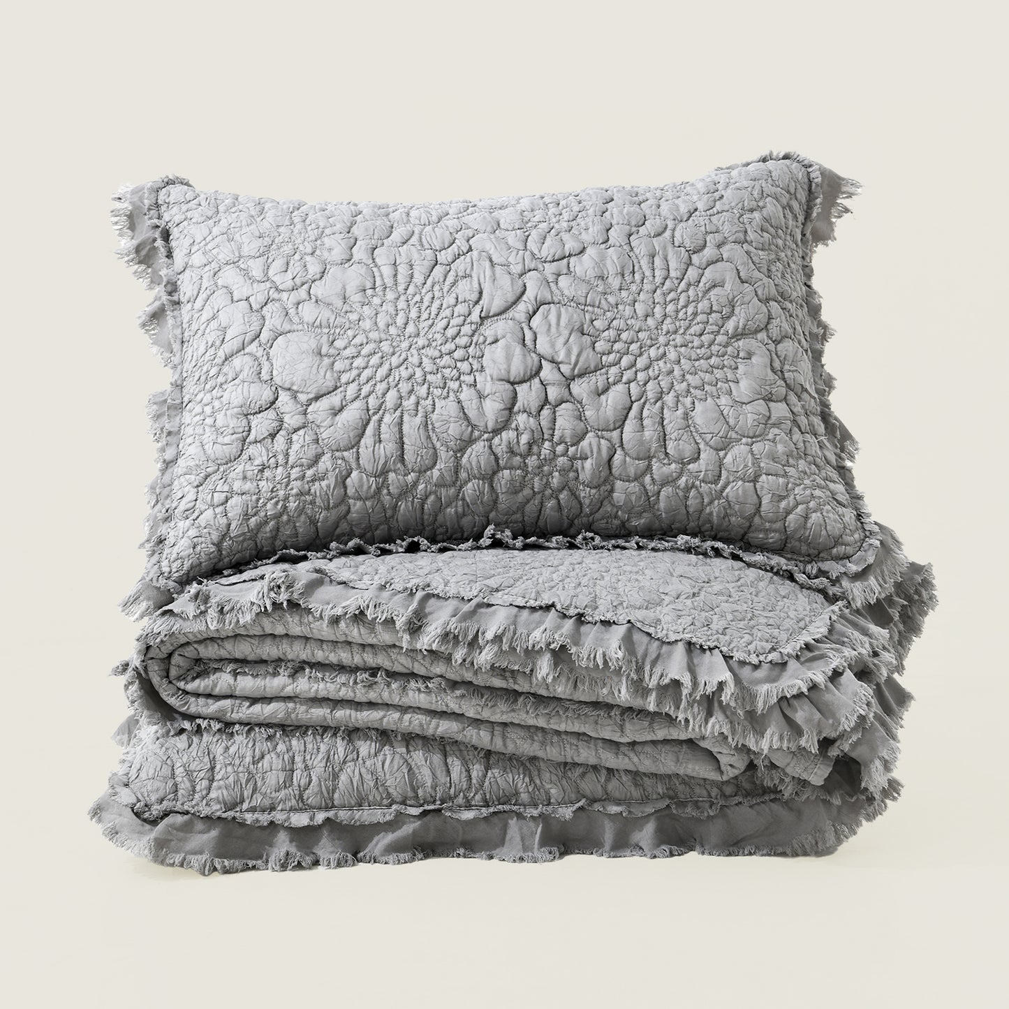 Stone Washed Floral Crinkle Microfiber Quilt Sets