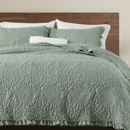 Stone Washed Floral Crinkle Microfiber Quilt Sets