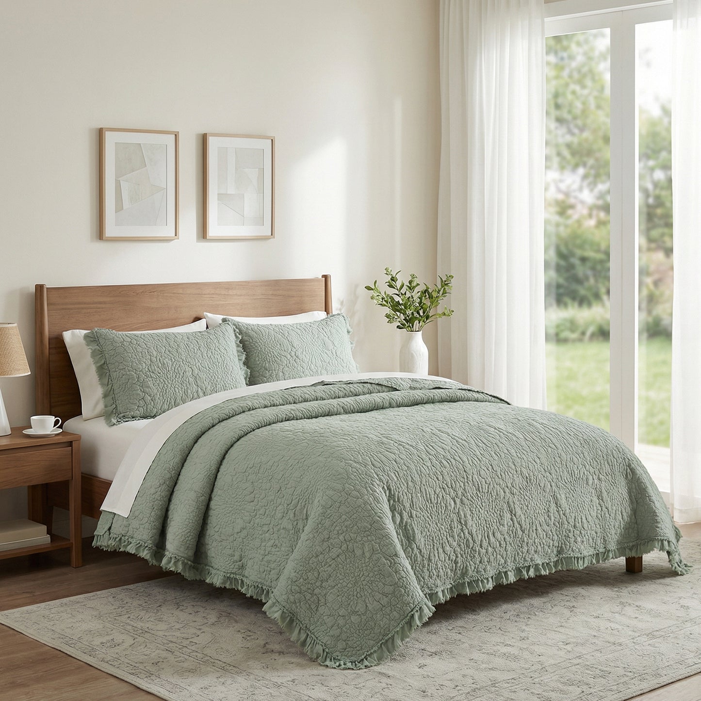 Stone Washed Floral Crinkle Microfiber Quilt Sets