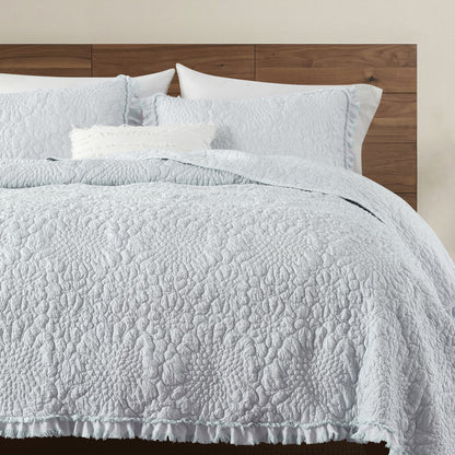 Stone Washed Floral Crinkle Microfiber Quilt Sets