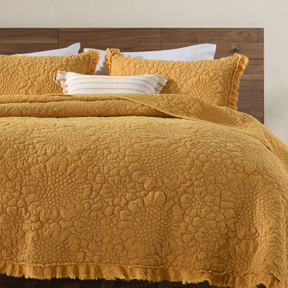 Stone Washed Floral Crinkle Microfiber Quilt Sets