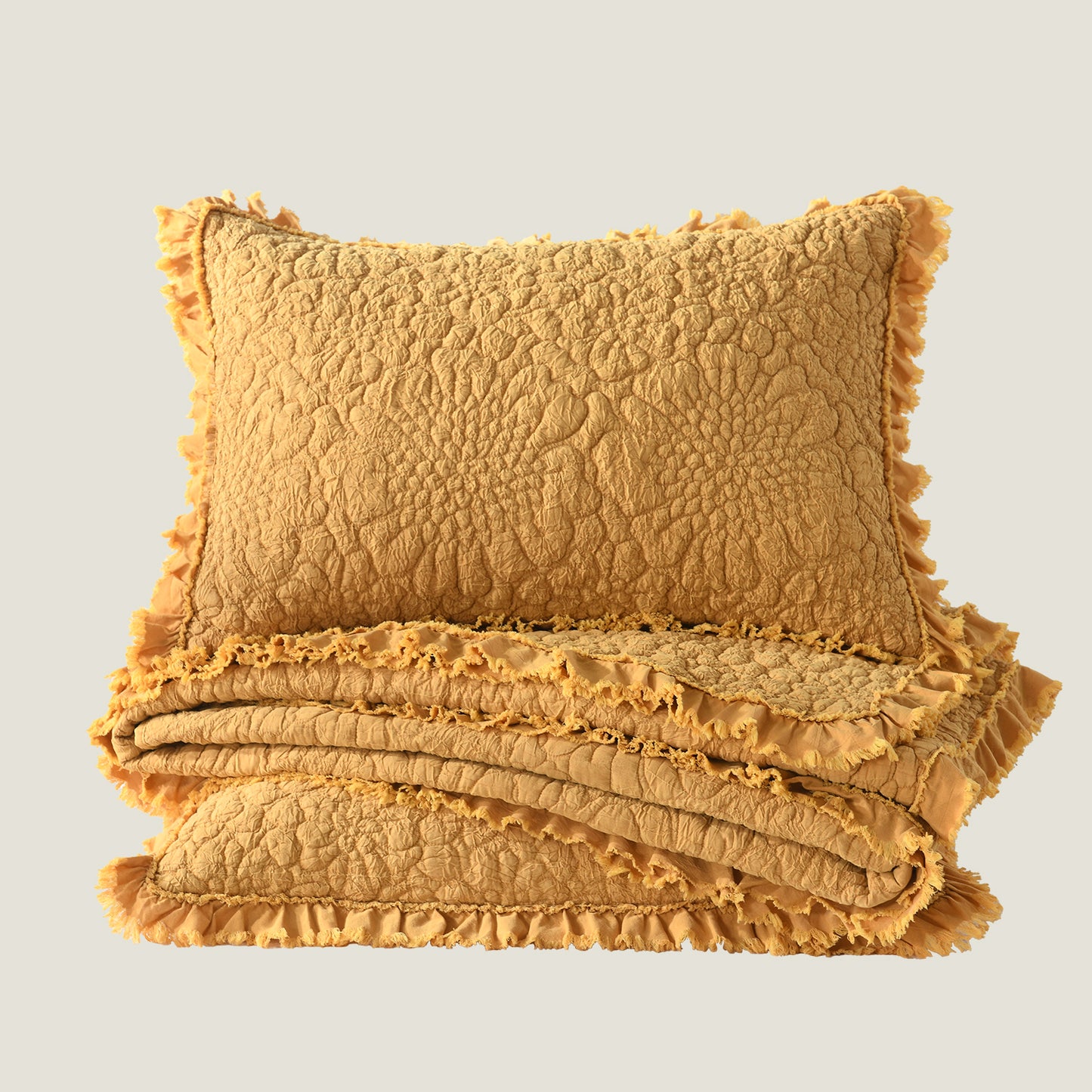 Stone Washed Floral Crinkle Microfiber Quilt Sets