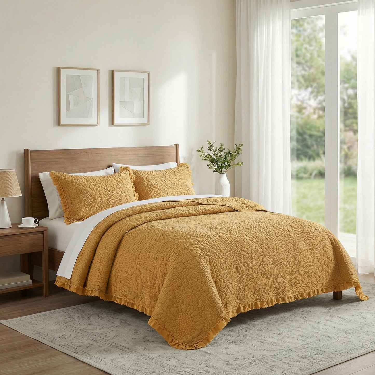 Stone Washed Floral Crinkle Microfiber Quilt Sets