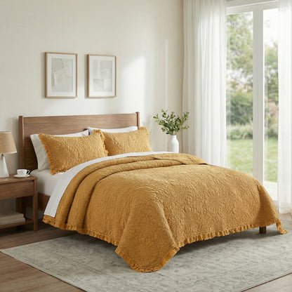 Stone Washed Floral Crinkle Microfiber Quilt Sets